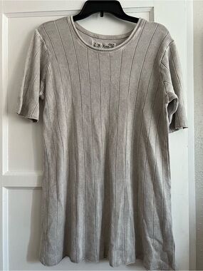 Ribbed Short Sleeve Blouse in Light Beige